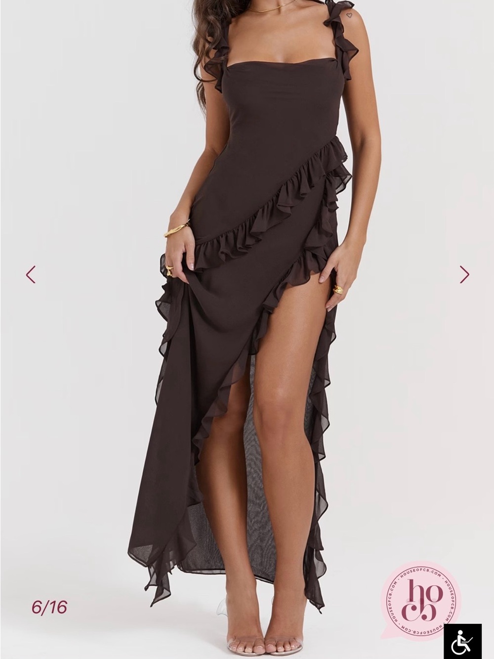 House of CB Dark Brown Ruffle-Trim Maxi Dress - Picture 3 of 5